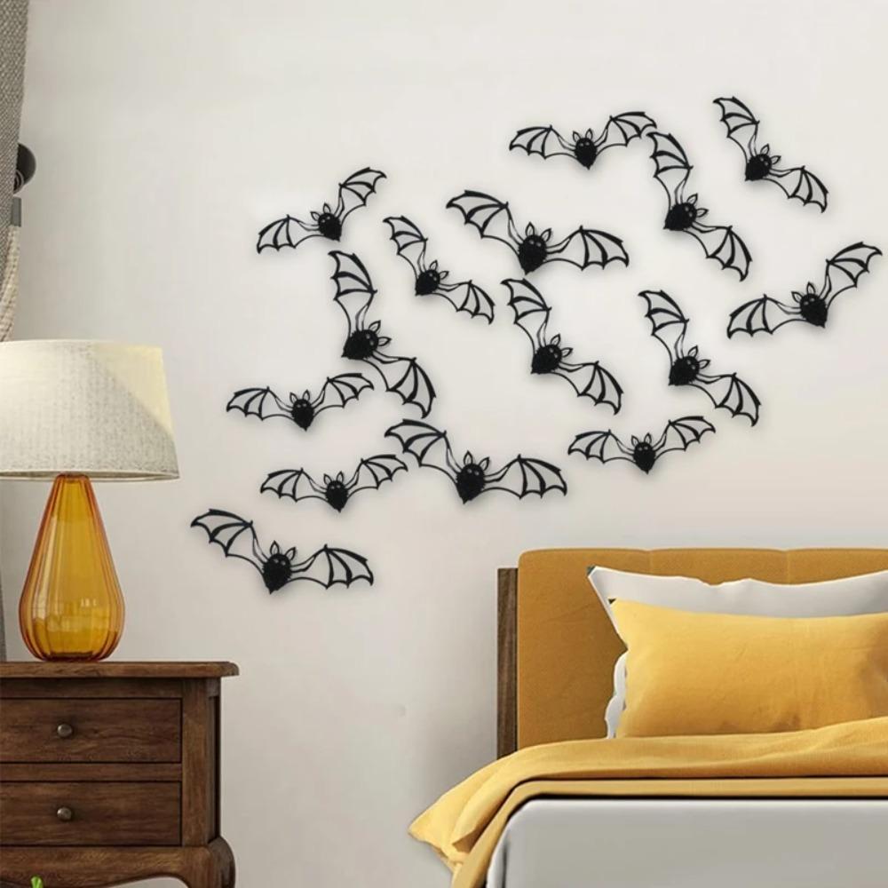 6/12PCS 3D Bats Halloween Window Bat Stickers DIY Bat Wall Decal Halloween Decoration  Party Favors