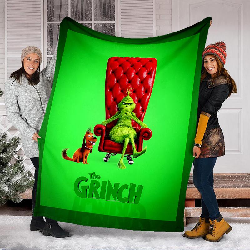 Grinch Theme Printed Blanket Perfect For Couch Bed Travel Outdoor Use Machine Washable Cozy Durable