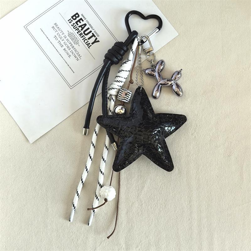 Starfish Bag Pendant Cute Leopard Bear Rainbow Leather Decorative Keychain Fashion Braided Rope Bag Gift All-purpose Accessory