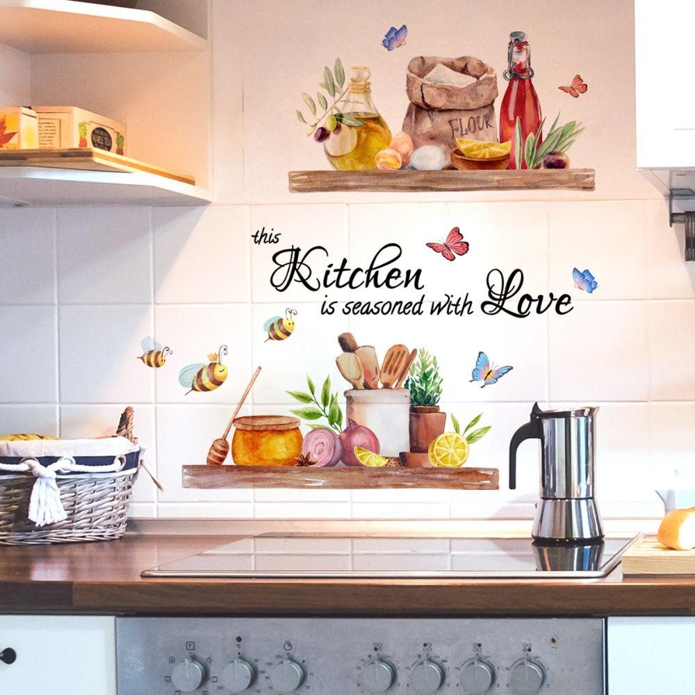 Self-adhesive Bee Butterfly Wall Sticker Removable English Kitchen English Kitchen Sticker Waterproof Kitchen Decal