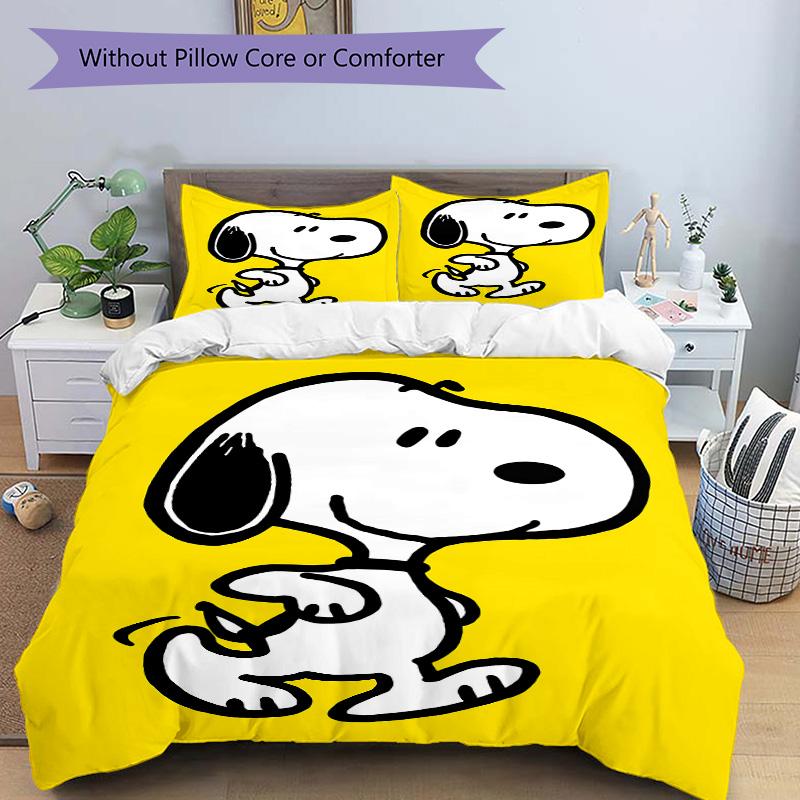 Snoopy'S Yellow Adventure Print 3Pcs Bedding Setduvet Cover With 2 Bedropillowcase Home Birthday Gift