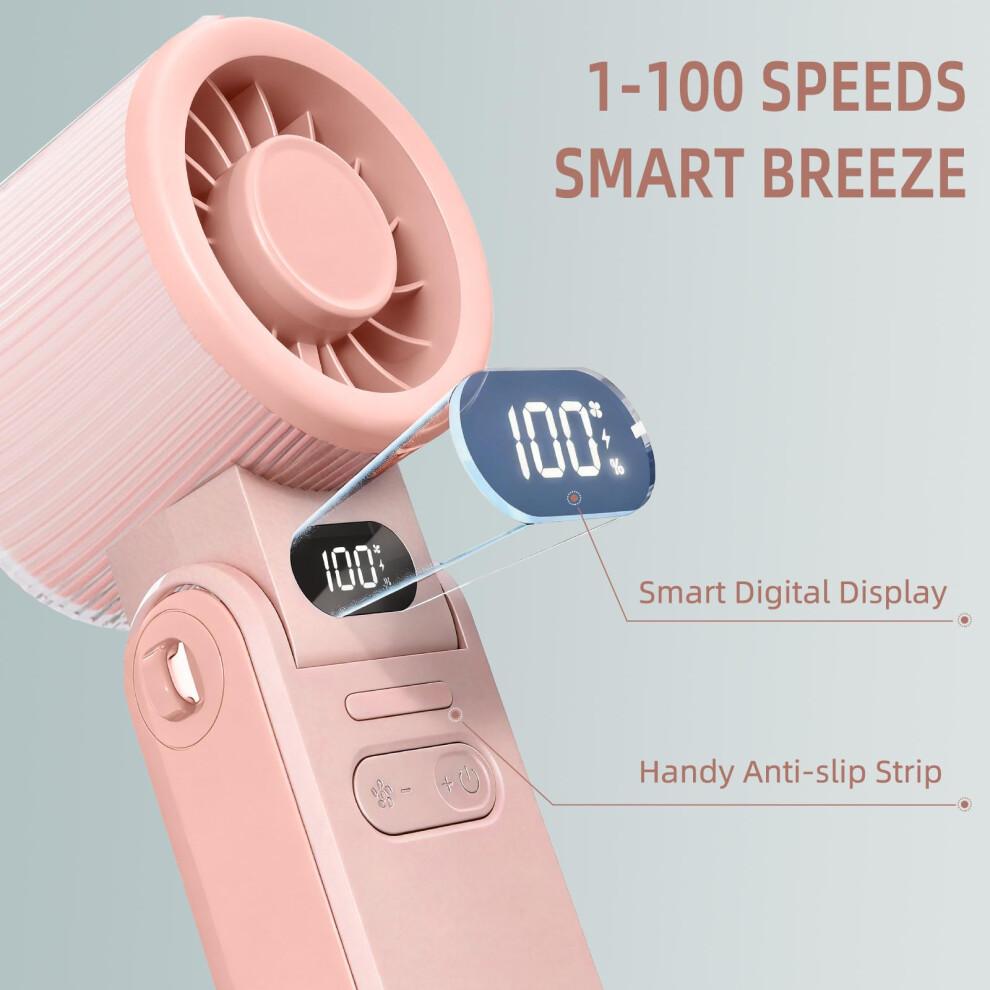 Handheld Fan, Portable Mini Fan with 15H Battery Life, 5 Speeds Led Display Quiet Personal Fans, Rechargeable Small Desk Fan with USB-C, Folding Pocke