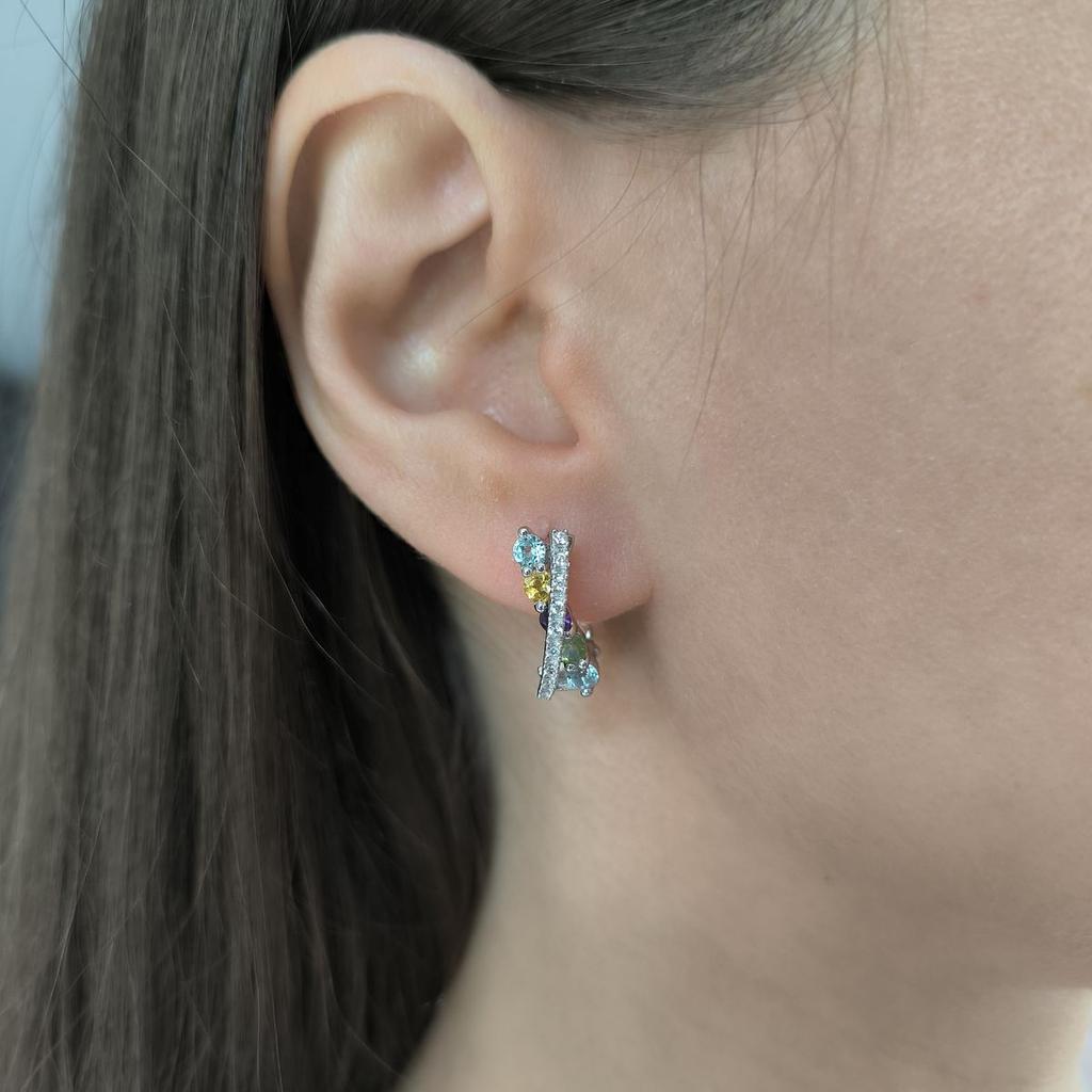 Серебряные серьги с натуральным аметистом 1.553ct, цитрином, хризолітом, топазом (2193265)