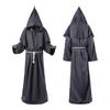 1 Set Halloween Cosplay Suit Robe Belt Necklace Set Hooded Long Sleeves Medieval Monk Witch Pastor Parties Performances Role-playing Costume
