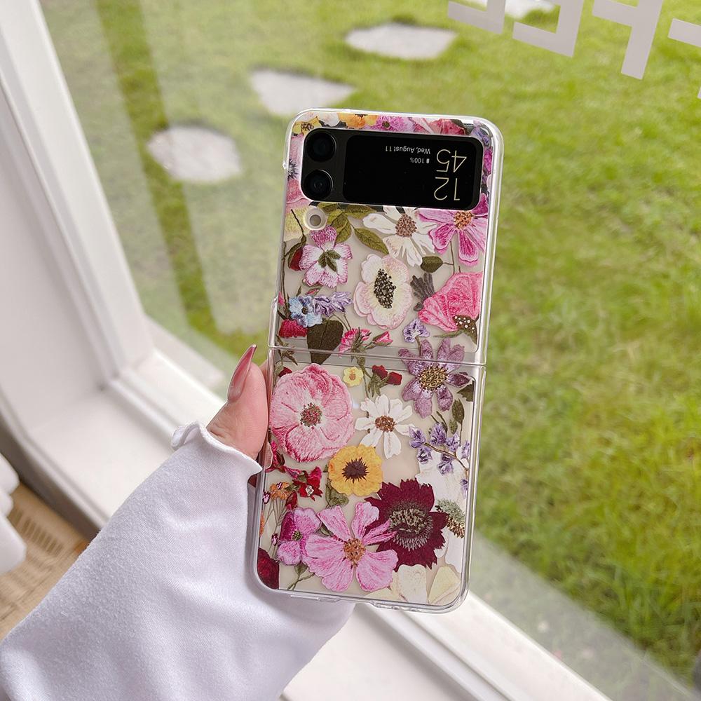 Милый чехол для телефона с цветочным рисунком в стиле ретро для Samsung Galaxy Z Flip 4 3 5g, прозрачный жесткий чехол для ПК
