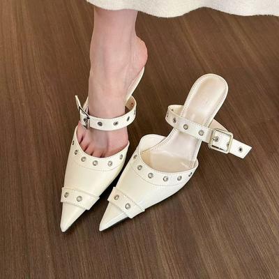 Мода 2025 Новые панк гот металлические пряжки туфли на высоком каблуке женские сандалии летние с острым носком вечерние туфли модные туфли-лодочки