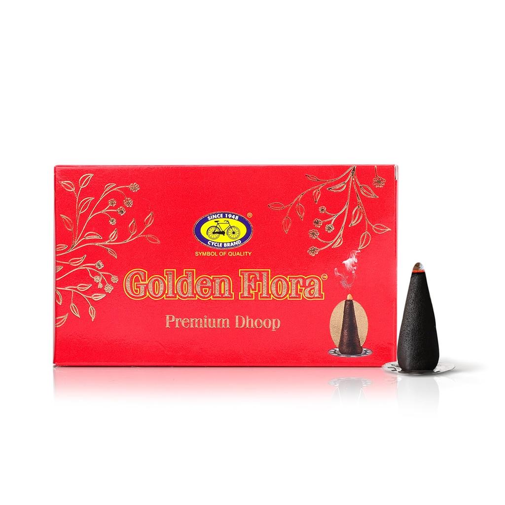 Golden Flora Wet Dhoop Bamboo-Less Soft Incense Cones for Festive, Havan, Outdoor Aromatic Use 120G Pack of 3
