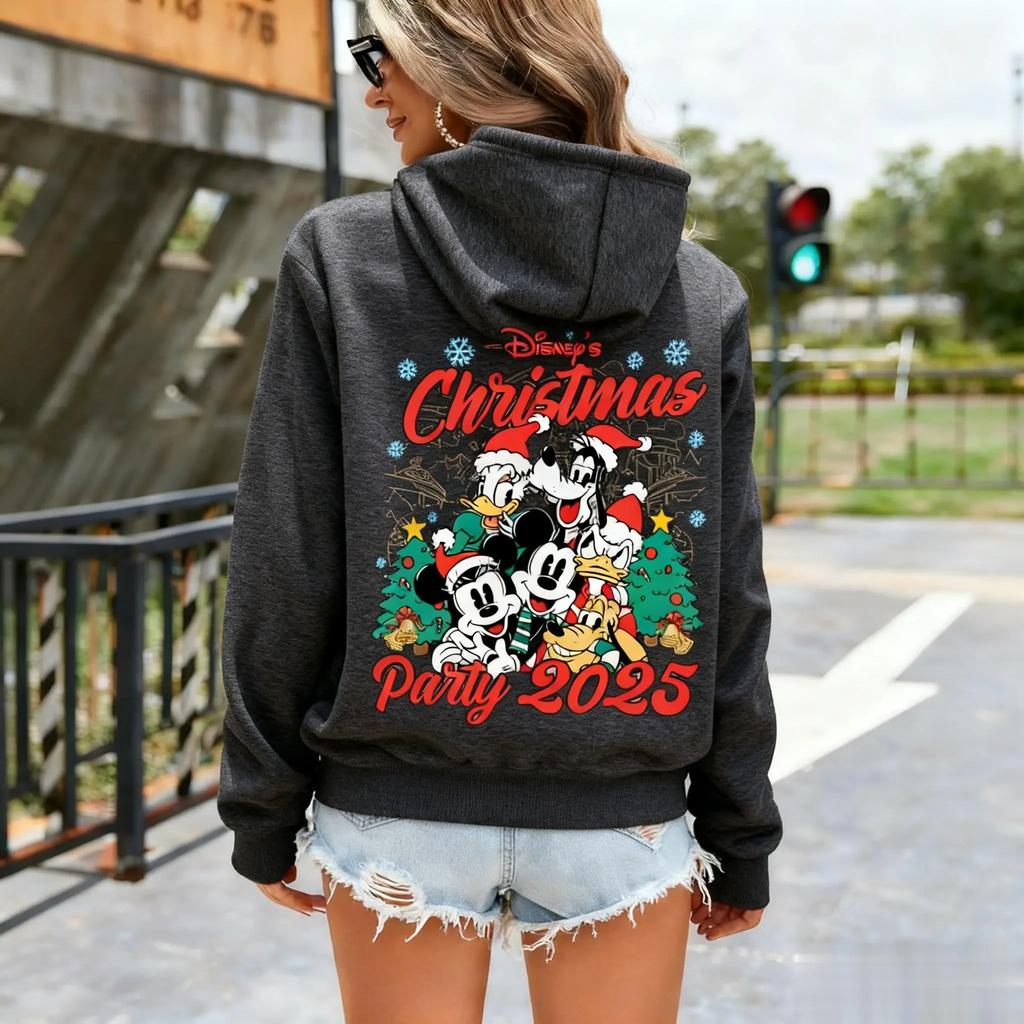 Худи с принтом для рождественской вечеринки Disney для женщин и мужчин, Микки, мультяшная графика, пуловер, толстовка, повседневная уличная куртка, зимняя мода