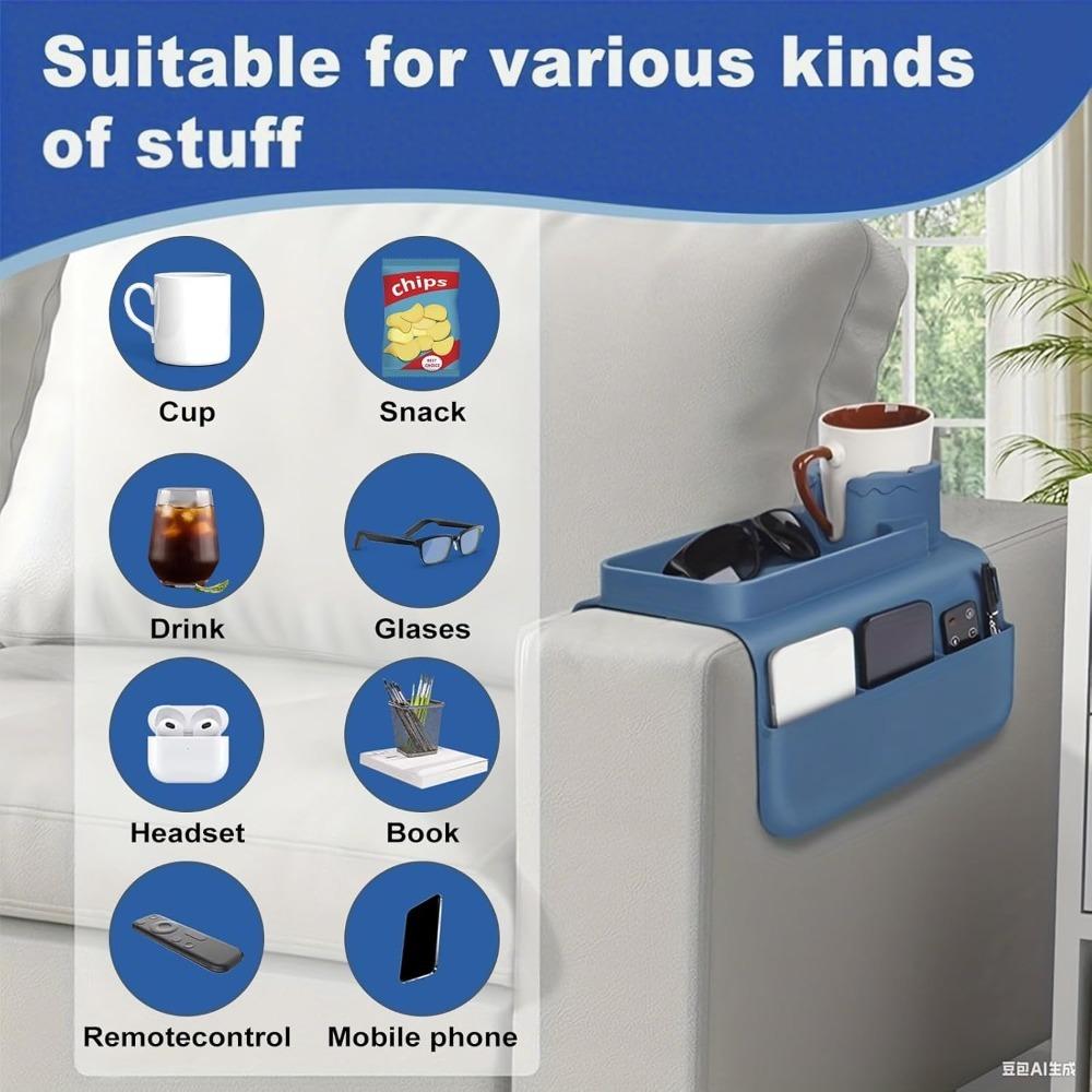 Силиконовая подставка под стакан, поднос-подстаканник для дивана, ящик для хранения на подлокотнике дивана с аксессуарами, боковой карман для пульта дистанционного управления и напитков