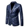 Мужской однобортный деловой костюм из искусственной кожи с лацканами и длинными рукавами, ветрозащитная верхняя одежда