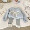 Комплект толстовки из флиса с вышивкой «Сердечко» и кружевных брюк для девочки Baby Girl Blue Cheese - Осень/Зима 2024