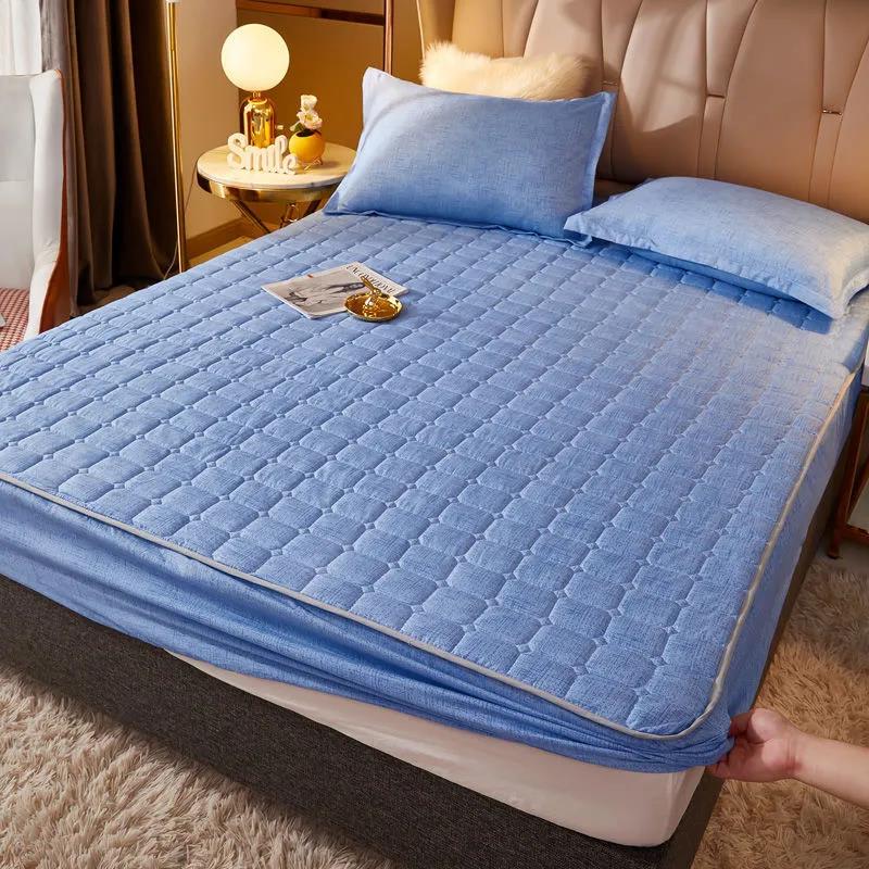 Чистый цвет наматрасника Нескользящее эластичное постельное белье Queen Size Защитный чехол для матраса Пыленепроницаемый полный простынь наматрасник