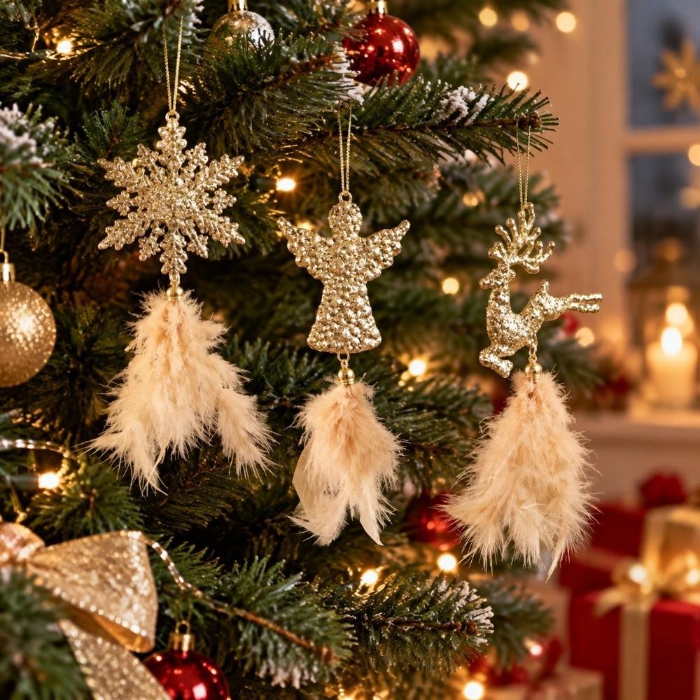 Delicate Christmas Tree Feather Pendant Plastic Christmas Hanging Decoration Window Decor