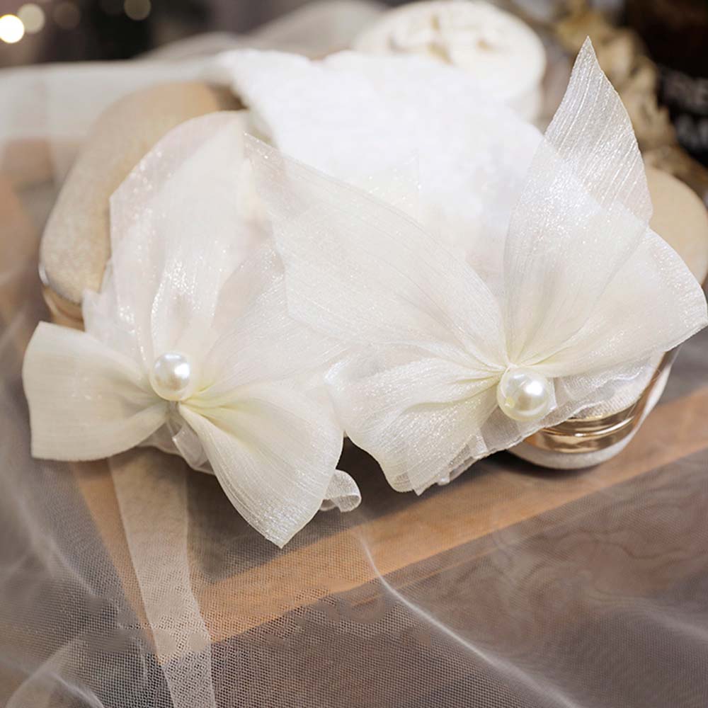 Женские гибкие аксессуары Свадебные жемчуга Белые перчатки Кружевные перчатки с бантом Свадебные варежки Оборки