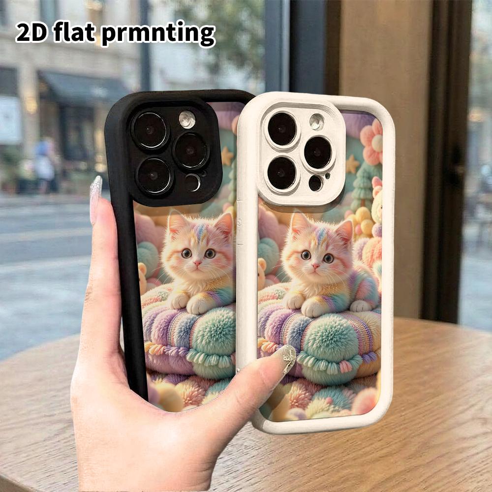 Phone Case: 2D flat, fits iPhone 18, 17, 16, 15, 14, 13, 12Pro, rainbow little cat, perfect holiday gift for Christmas and Halloween
