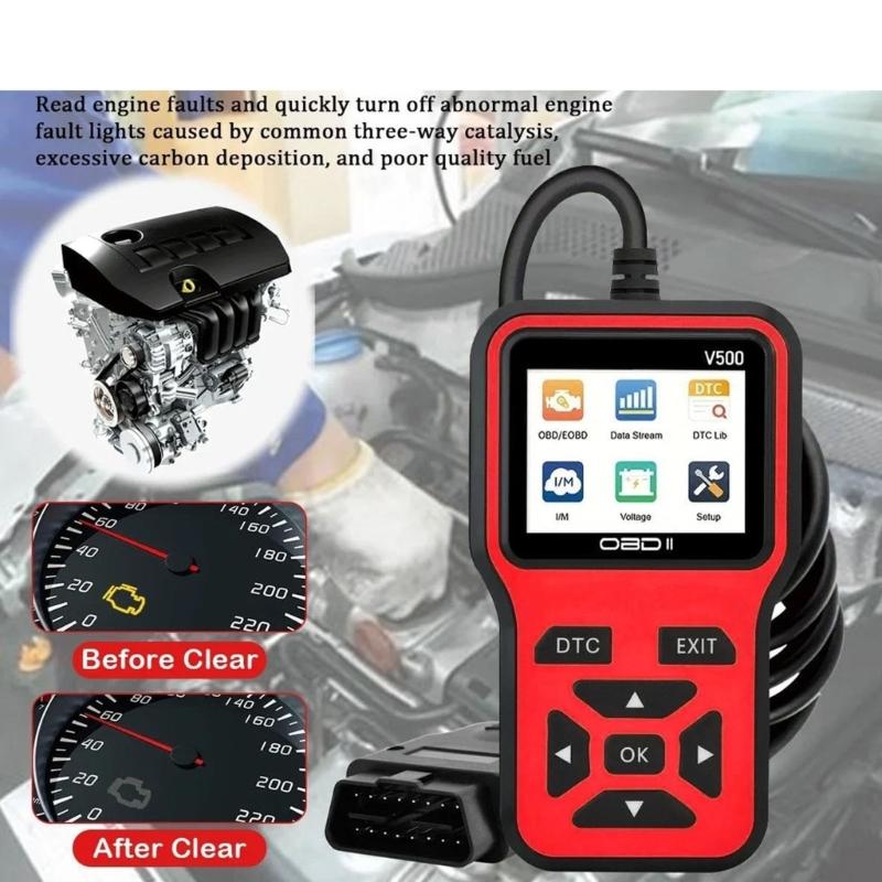 Эффективный OBD2 сканер V500, автомобильный диагностический инструмент с потоком данных в реальном времени и считывателем кодов неисправностей для 12-вольтовых автомобилей