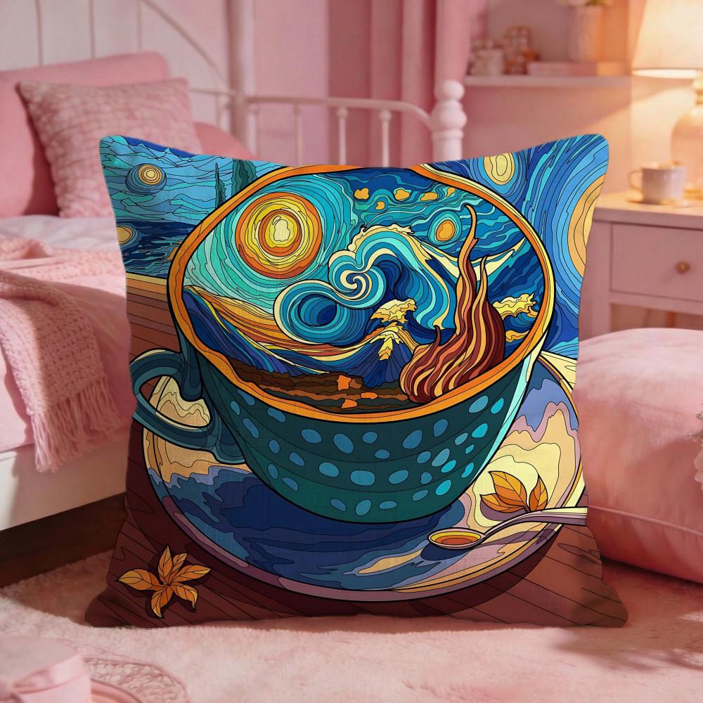 ArtCreative Art Coffee MugS Cushion Cover Premium Comfort Reversible Pillow Cove Two in One Design for Any Room Car Interior