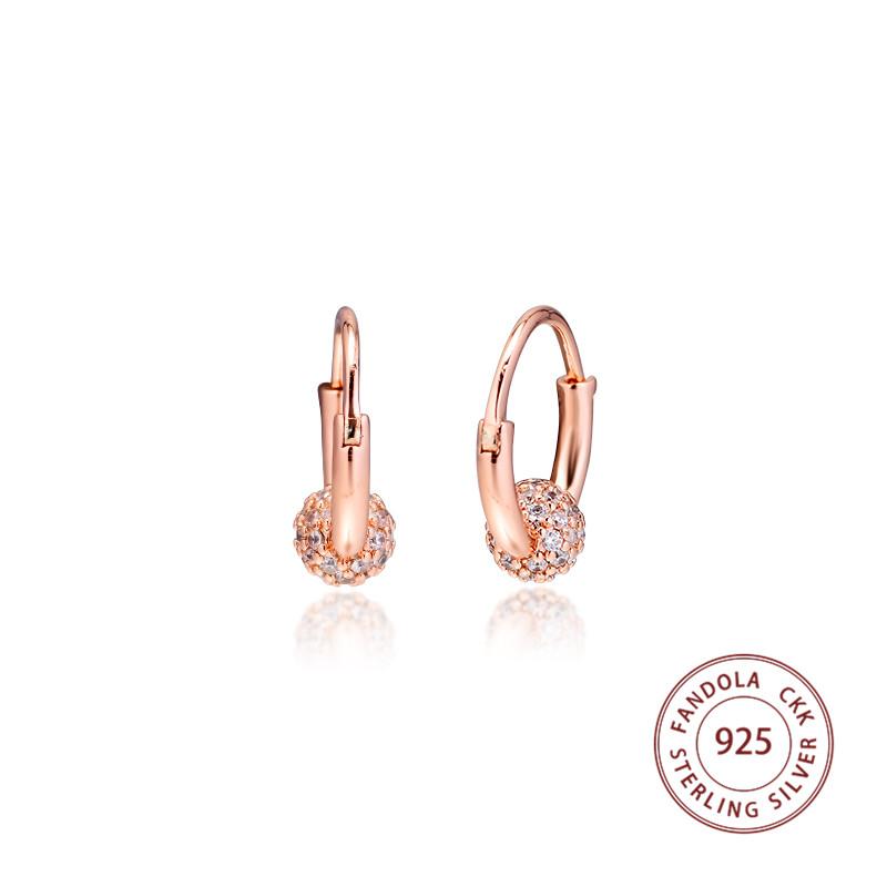 Genuine 925 Sterling Silver Rose Pave Bead Hoop Earrings for Women Fashion Jewelry Silver 925 Wedding Earrings Pendientes