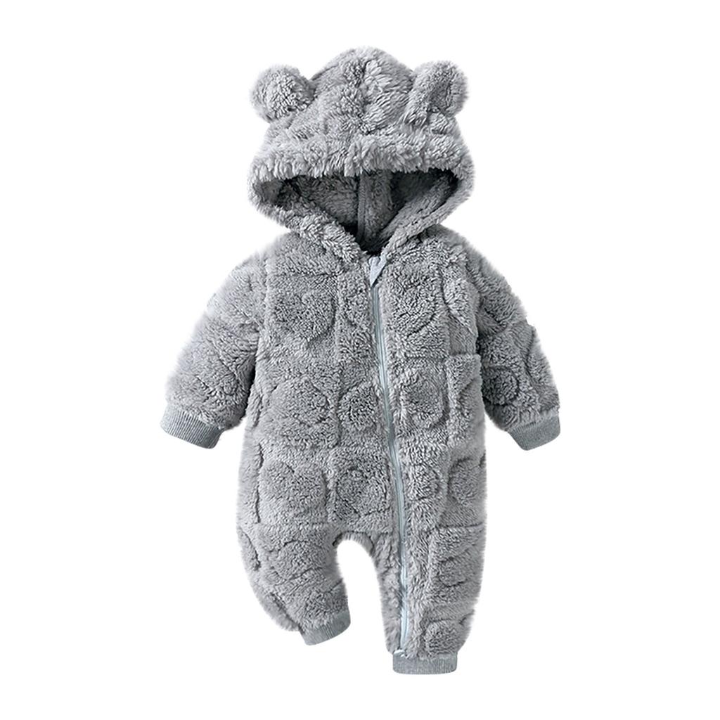 Baby Boy Girl Cute Bear Hooded Romper Snowsuit Infant Warm Fleece Jumpsuit