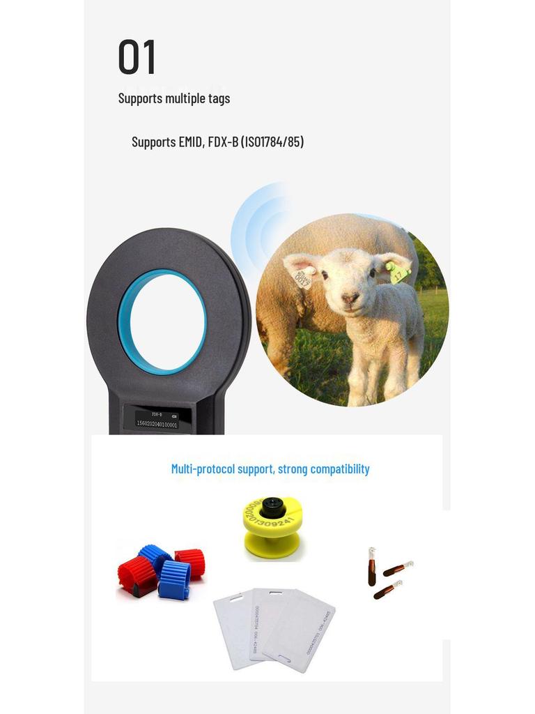 Ручной RFID сканер чипов и ушных бирок для домашних животных для идентификации животных