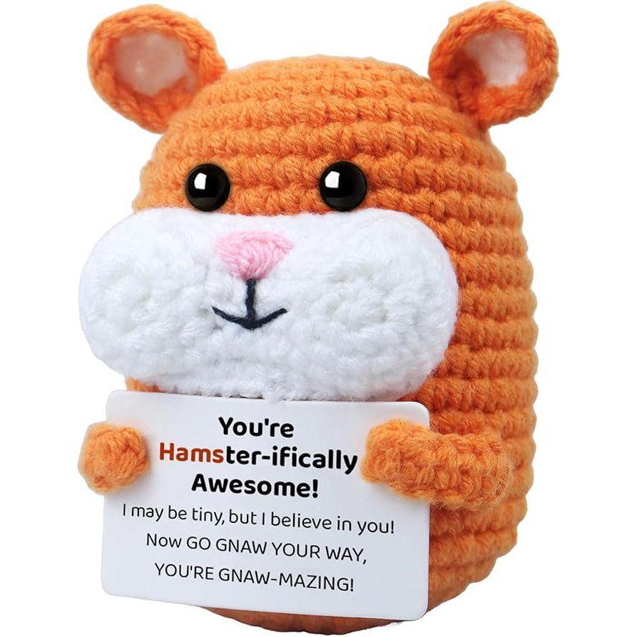 Хомяк Позитивный Вязаный Крючком Животные Кукла С Открыткой Настольное Украшение Эмоциональная Поддержка Ручная Работа Вязаная Игрушка Для Поднятия Настроения