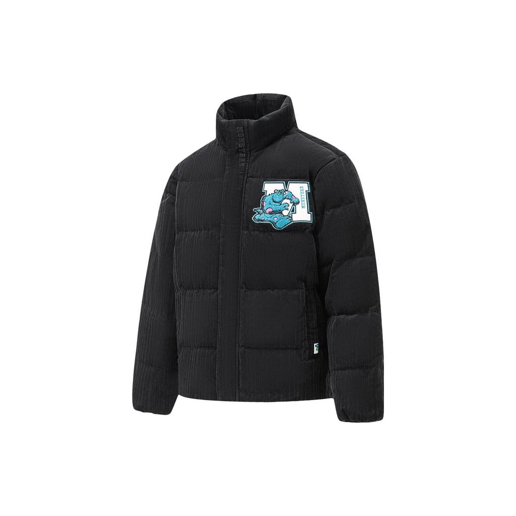 Li Ning X Disney Collaboration Monsters University Cartoon Print Loose Stand Collar Short Down Jacket Men Jacket Black AYMT117-2
