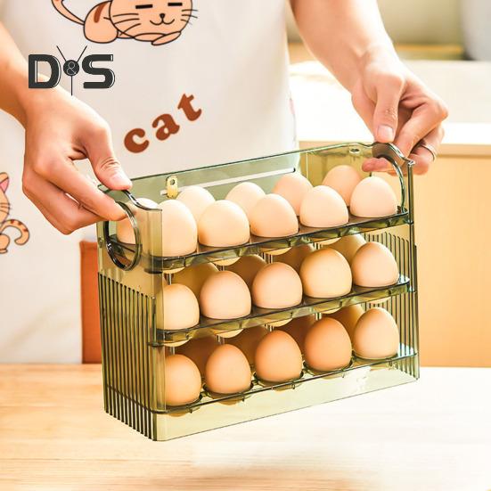 Ящик для хранения яиц с ручкой, большой вместимости, многослойный дизайн, экономящий место, держатель для яиц, органайзер для кухни и холодильника