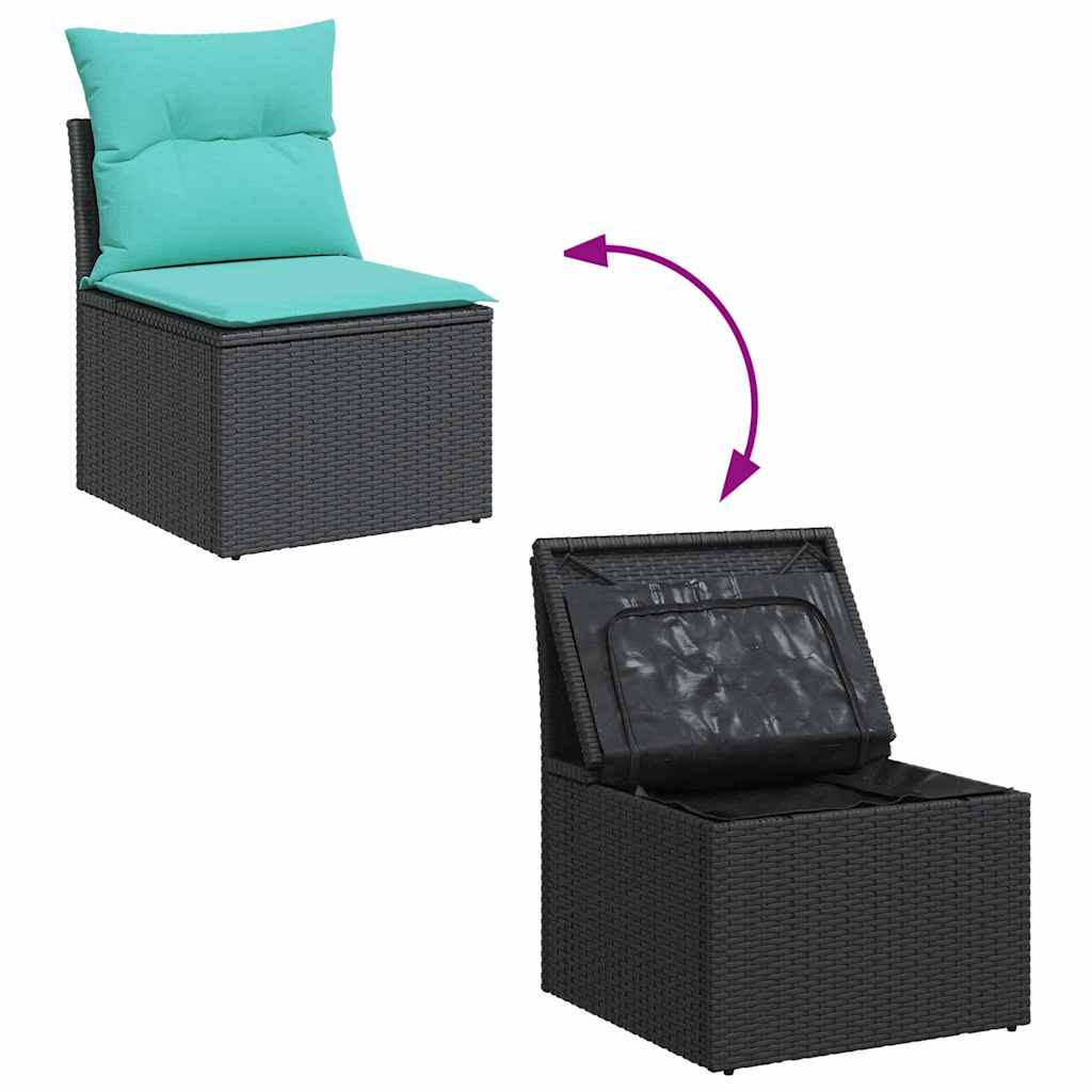 5 Piece Outdoor Sofa Set with Cushions Black Poly Rattan