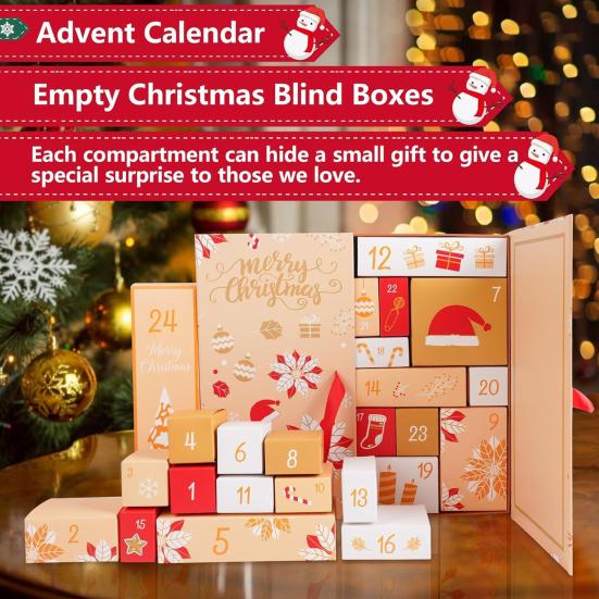Yousheng Empty Advent Calendar 2024 Fillable DIY Christmas Countdown Box 24 Days Countdown Boxes Advent Calendar Gift for Friends Family