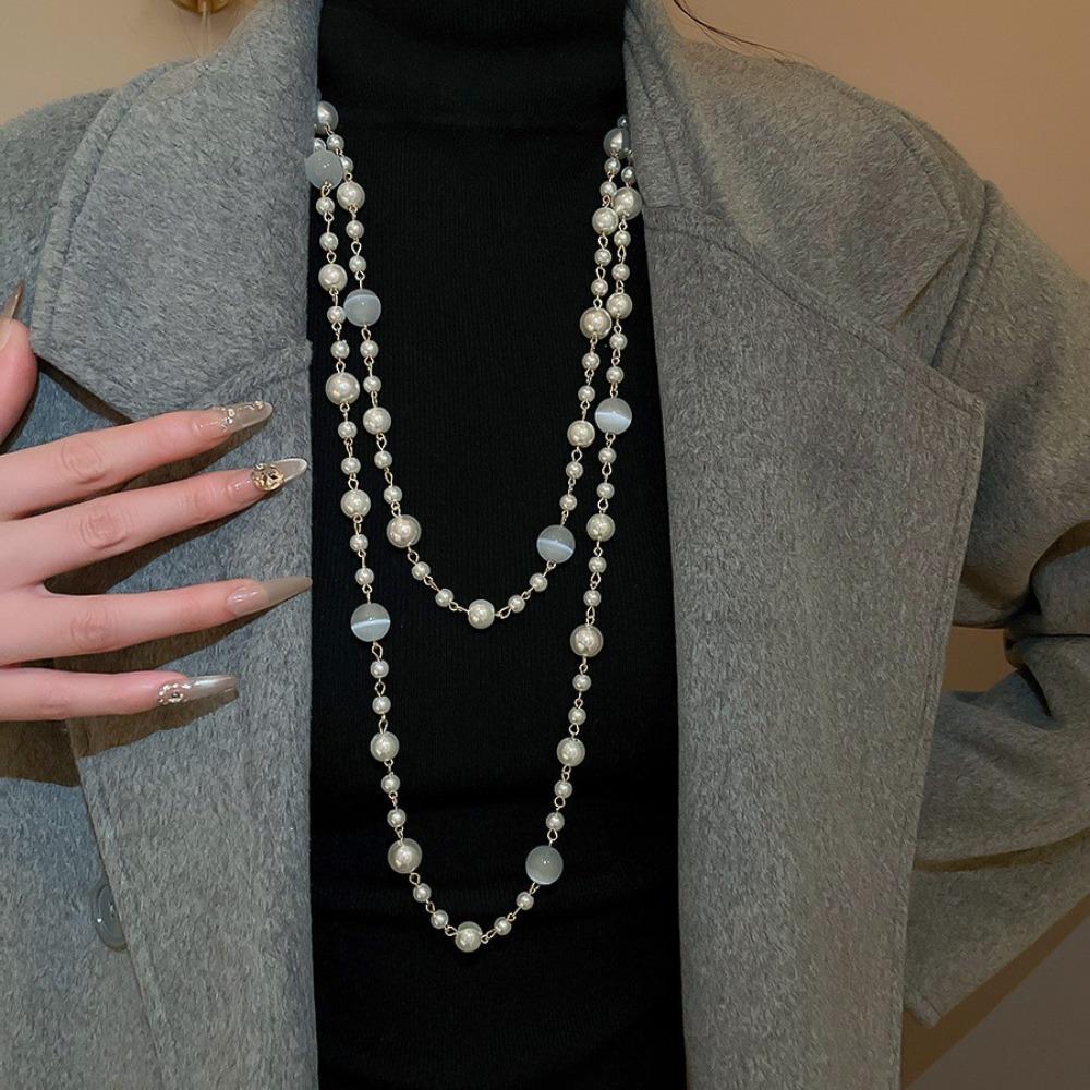 Long Length Bead Necklace Layered Sweater Necklace New Pearl Necklace Lady Wear