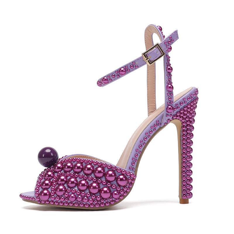 2024 Новые белые женские босоножки, свадебная обувь, женская мода, тонкий каблук, большой жемчуг, модные босоножки для девочек, обувь для вечеринок, босоножки женские