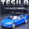 1:32 Tesla Model S Model 3 Alloy Car Model Diecast Metal Toy Car Vehicles Model Simulation Sound Light Collection Gift