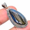 Natural Labradorite Gemstone 925 Solid Sterling Silver Gift Pendant 1.73" R6T74