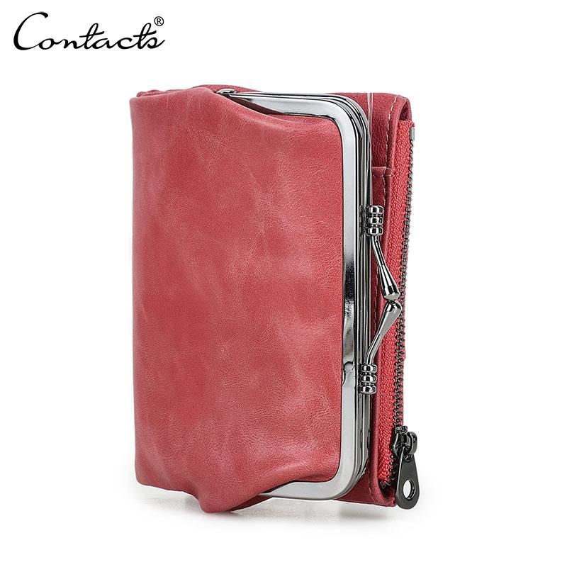 Женский кошелек из натуральной кожи, небольшой кошелек с металлическим каркасом, женский кошелек на застежке и молнии, карман для монет, держатель для кредитных карт, RFID-кошелек