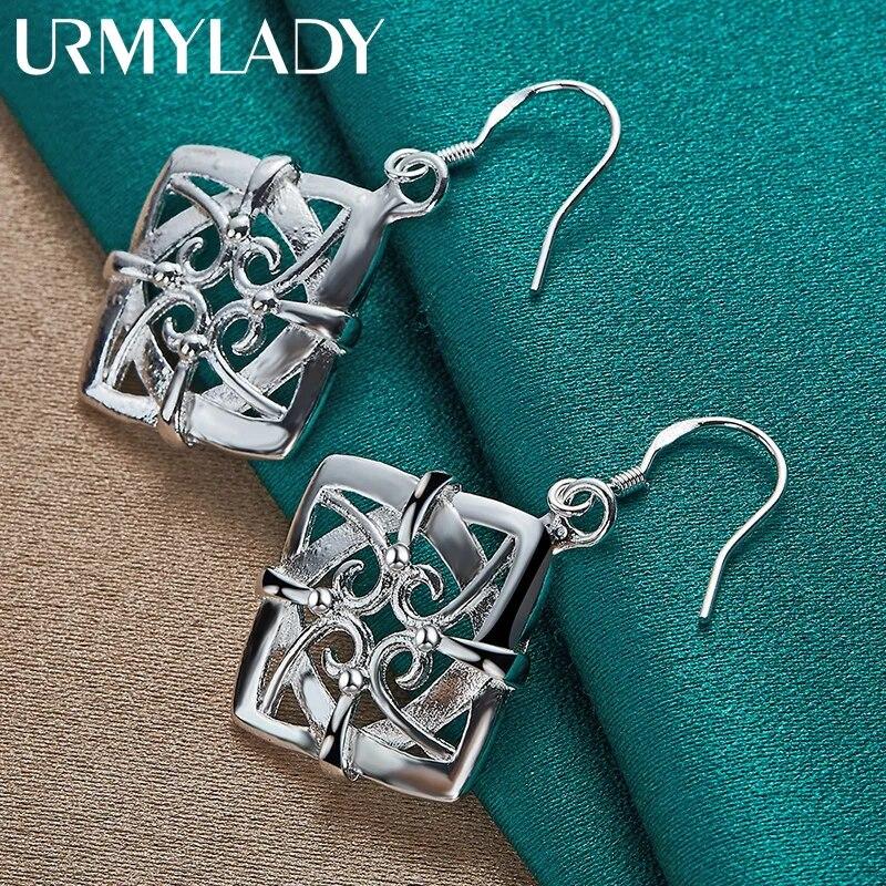 URMYLADY стерлингового серебра 925 пробы четыре листа цветок серьги для женщин очаровательные свадебные вечерние модные украшения