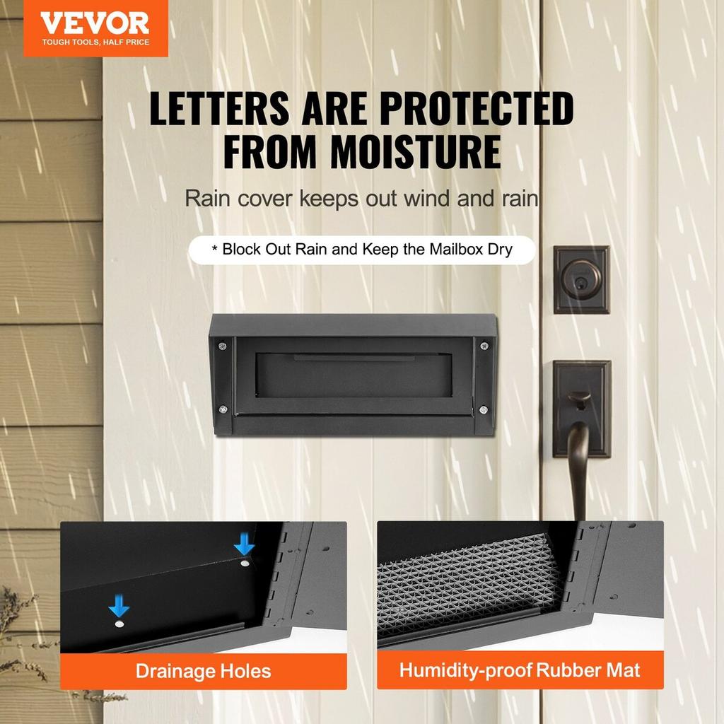 Through The Door Key Drop Box 12x6x16" Mailbox with 1.8"12" Key Lock Black