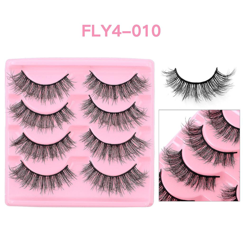 4 пары накладных ресниц, густые ресницы, преувеличенные растрепанные ресницы, имитация растрепанных ресниц