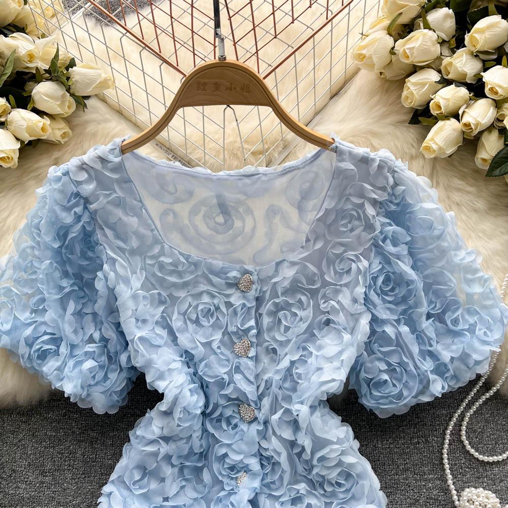 RUGOD Короткая темпераментная рубашка Niche Design Sense Mesh Flower, женская новая летняя тонкая однобортная универсальная рубашка