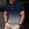 Men Summer New Short Sleeve Casual Slim Fit 3D Digital Print Polo Shirt .
