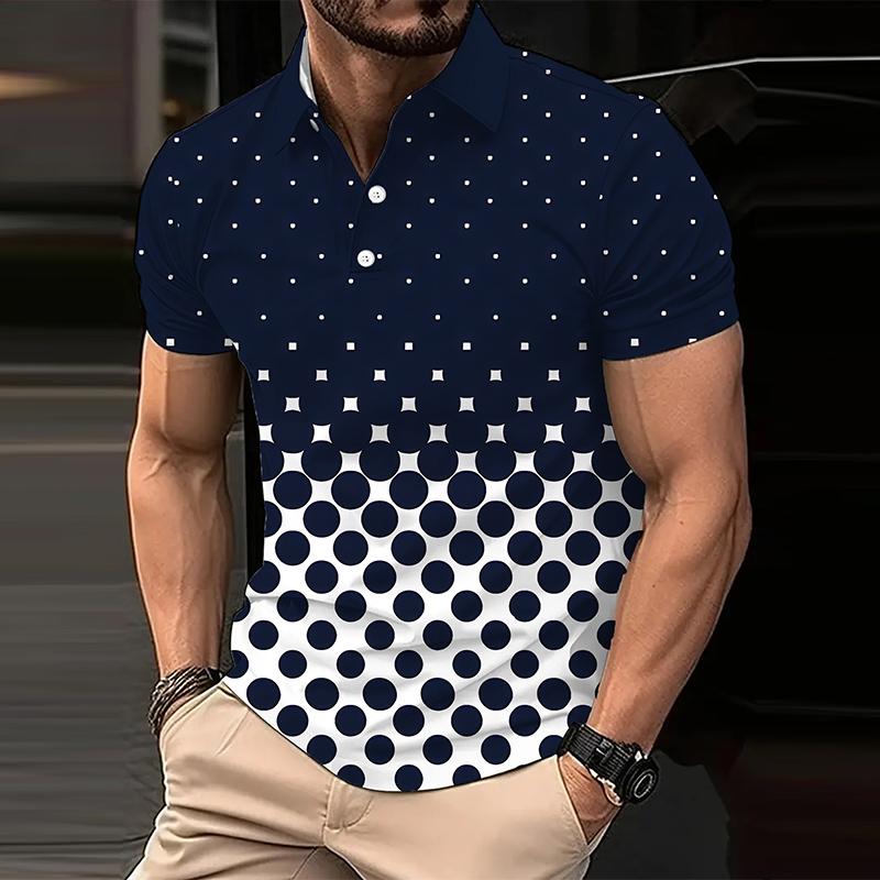 Men Summer New Short Sleeve Casual Slim Fit 3D Digital Print Polo Shirt .