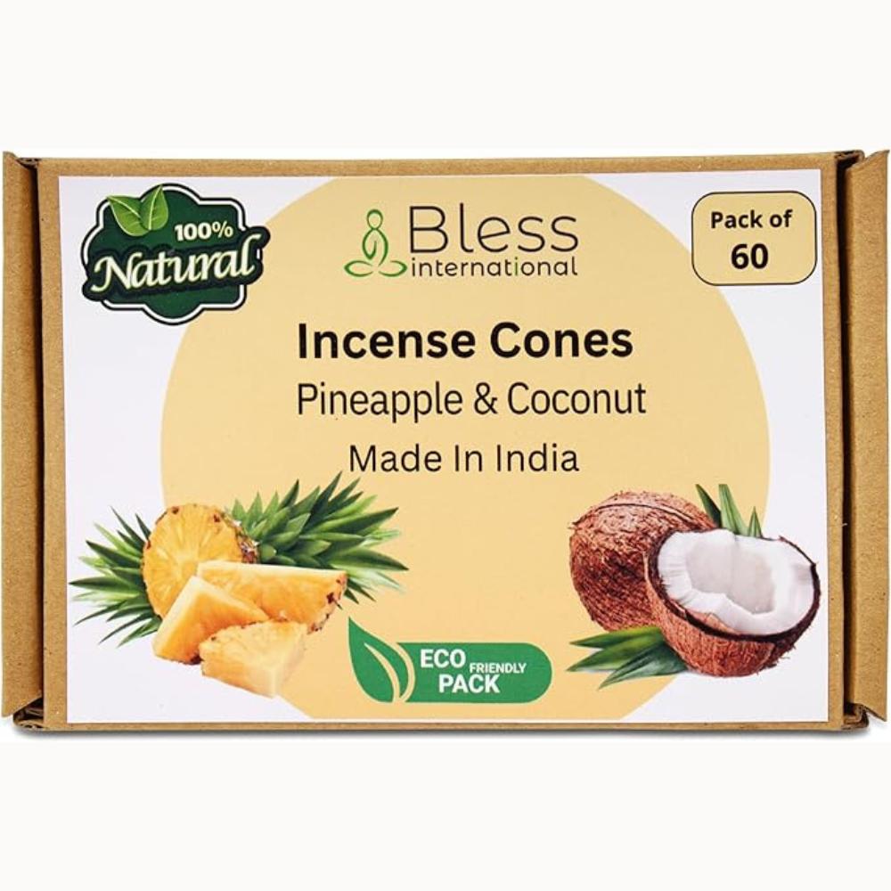 BLESS INTERNATIONAL Ананас и кокос 100%-натуральные-благовония-конусы-ручной работы-обработанные вручную-органические-без-химии-для-очищения-релаксации