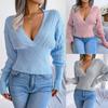 Women's Fall/winter Sexy Cross V Neck Solid Color Long Sleeve Midriff Sweater