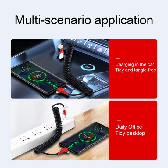 USB-кабель для зарядки 3-в-1, сверхбыстрая зарядка 100 Вт, выдвижной Т-образный со светодиодной подсветкой, кабель для передачи данных Type-C/Micro USB/8-контактный пружинный