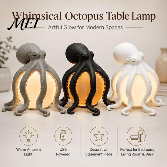 Cozy Living Room Light 3D Printed Octopus Ocean Table Lamp, Artistic Tentacle Sculpture Decor, Warm Glow Home Accent Coastal Nautical for Bedside