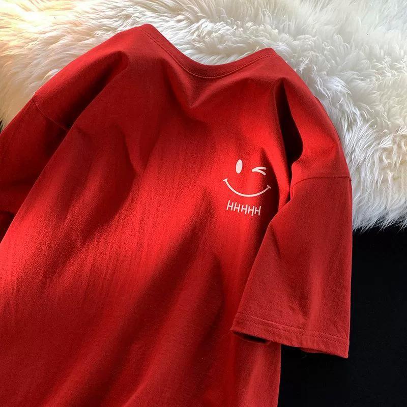 Летняя футболка с коротким рукавом, мужская свободная однотонная одежда с принтом и короткими рукавами