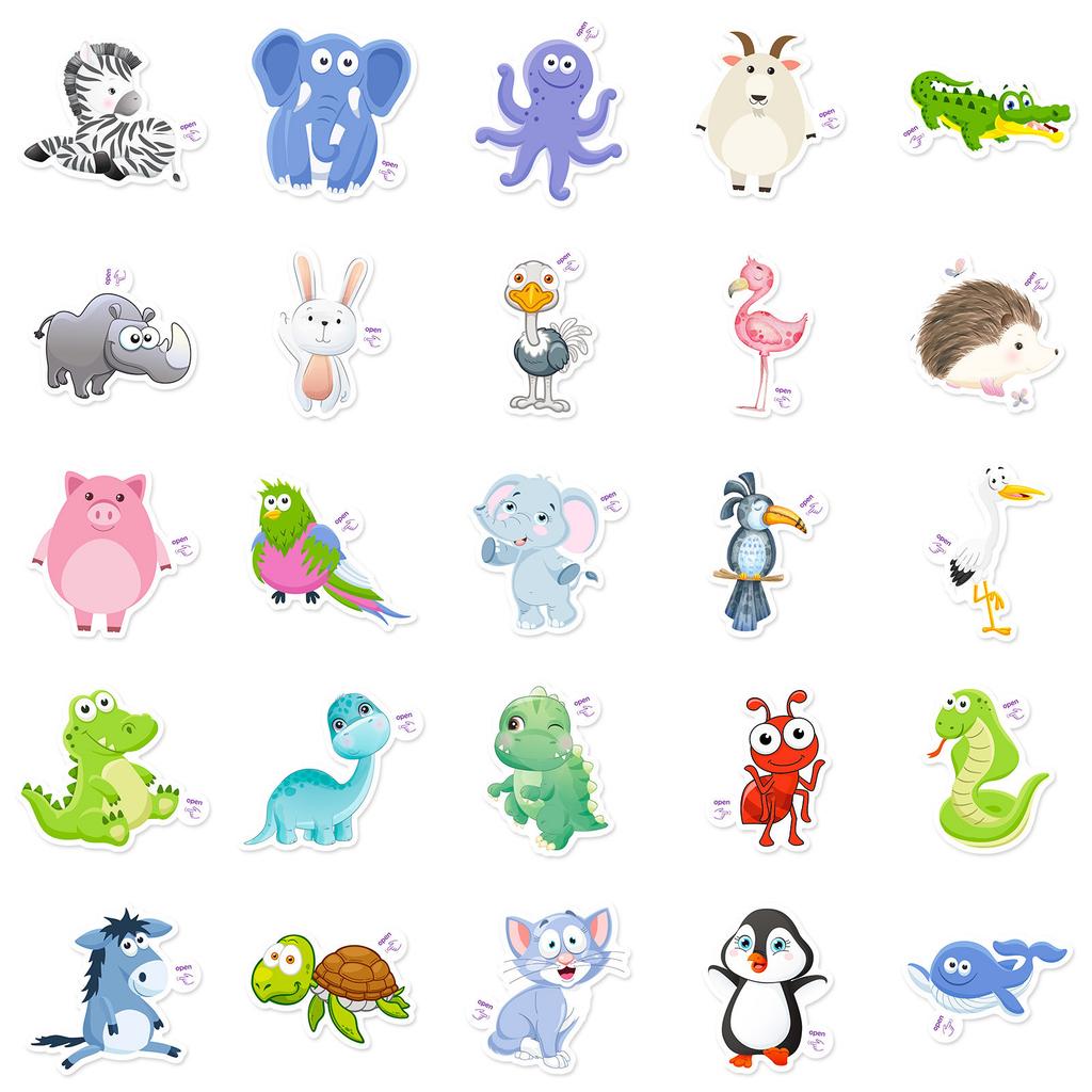 100 Children's Cute Little Animals Graffiti Stickers Easy To Tear with Small Handle Cartoon DIY Baby Stickers