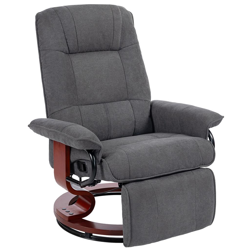 Swivel Recliner, Linen Look, Manually Adjustable Chair with Wooden Base, Footrest, High Backrest, Gray