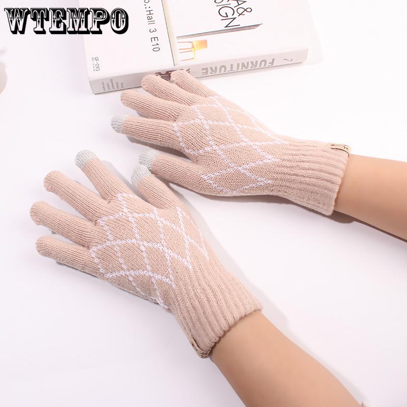 Вязаные перчатки для женщин осень и зима из пряжи и бархата с сенсорным экраном для тепла на открытом воздухе и езды на велосипеде корейские милые перчатки