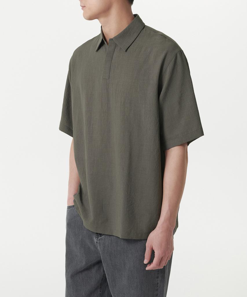 MUSINSA STANDARD Relaxed Linen-Like Tunic Short Sleeve Shirt [Khaki Grey]