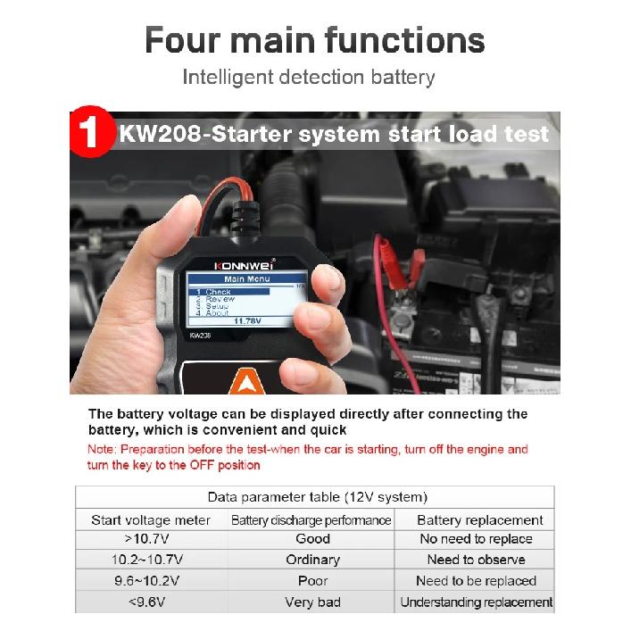 KONNWEI KW208 Car Battery Tester 12V 100 to 2000CCA Cranking Charging Circut Tester Battery Analyzer 12 Volts Battery Tools 2026